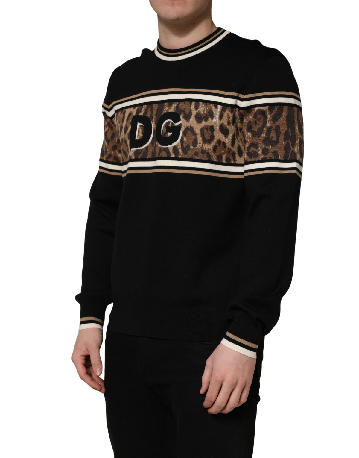 Leopard Virgin Wool Sweater – Black