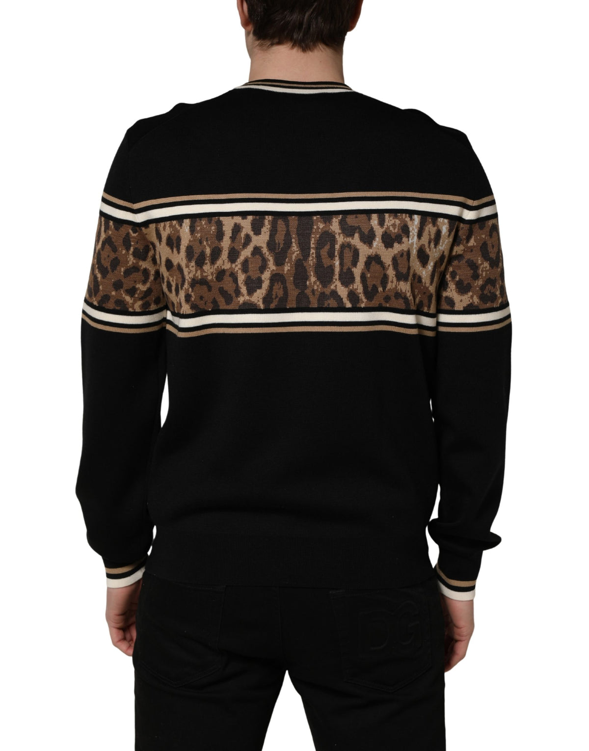 Leopard Virgin Wool Sweater – Black