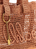 Grand sac cabas en raphia rose
