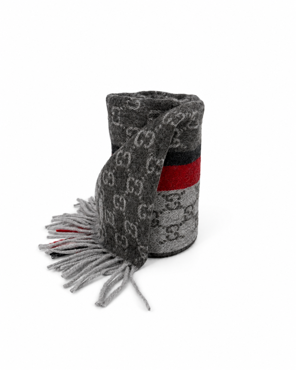 GG Cashmere Scarf – Grey & Red
