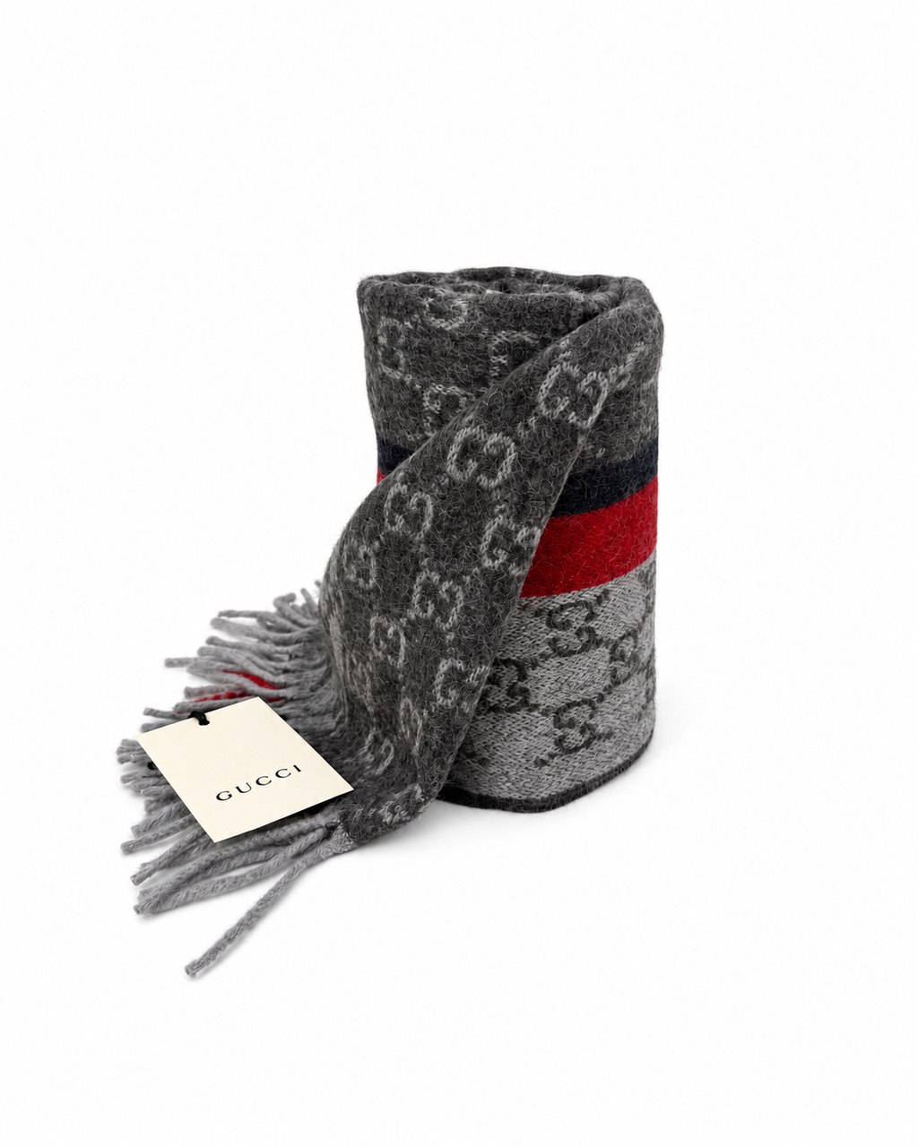 GG Cashmere Scarf – Grey & Red