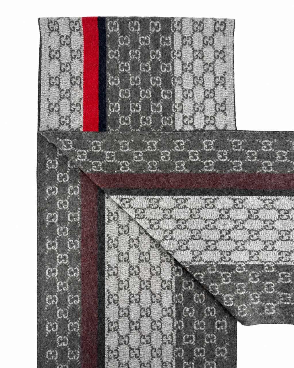 GG Cashmere Scarf – Grey & Red