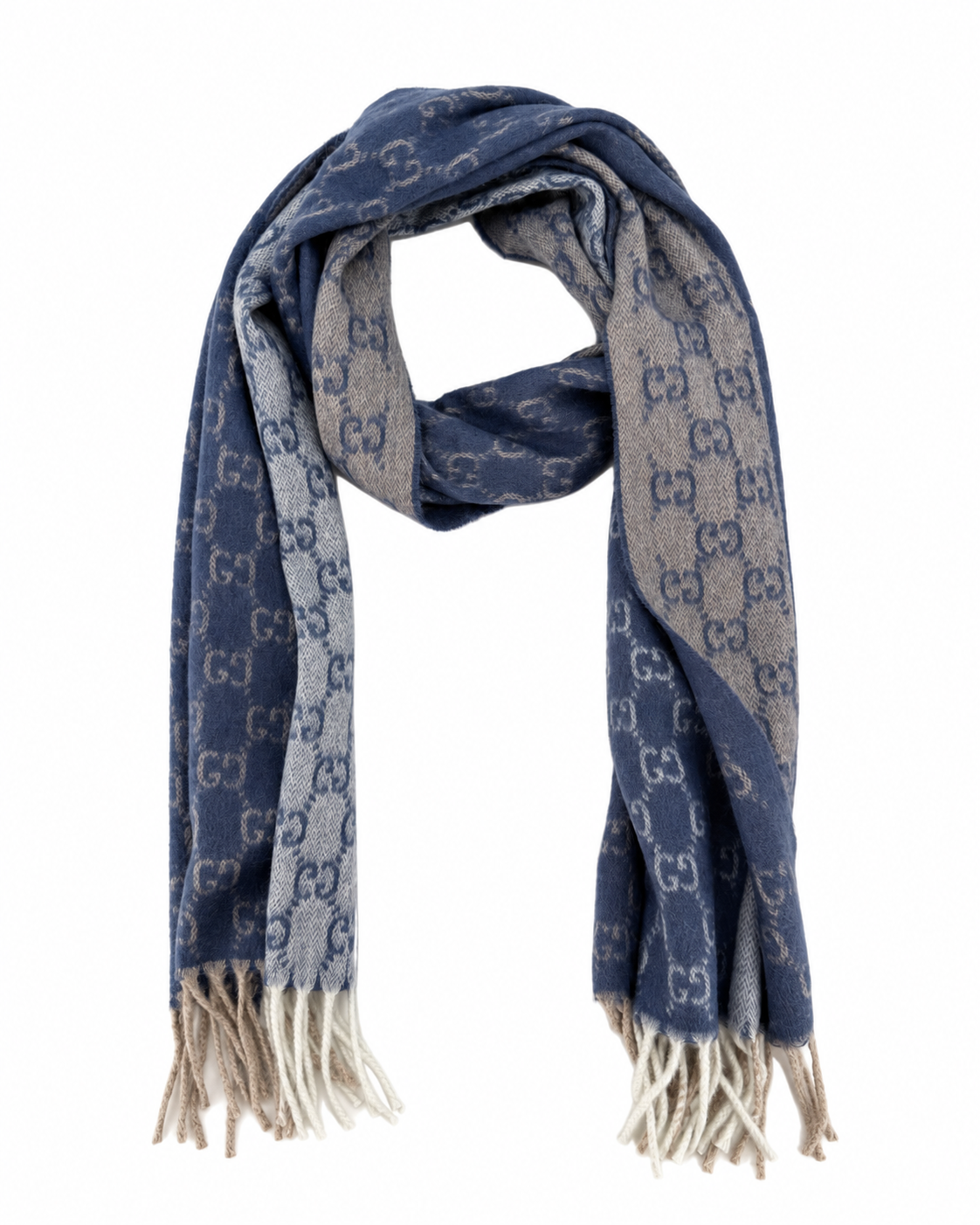 GG Cashmere Scarf – Blue & Beige
