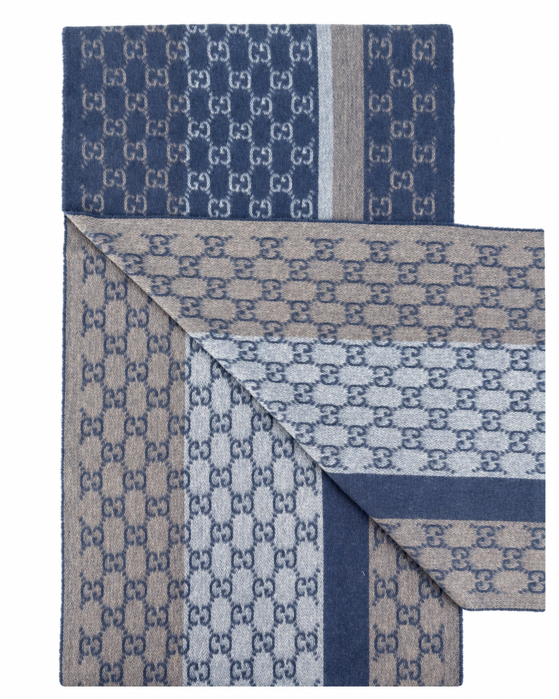 GG Cashmere Scarf – Blue & Beige