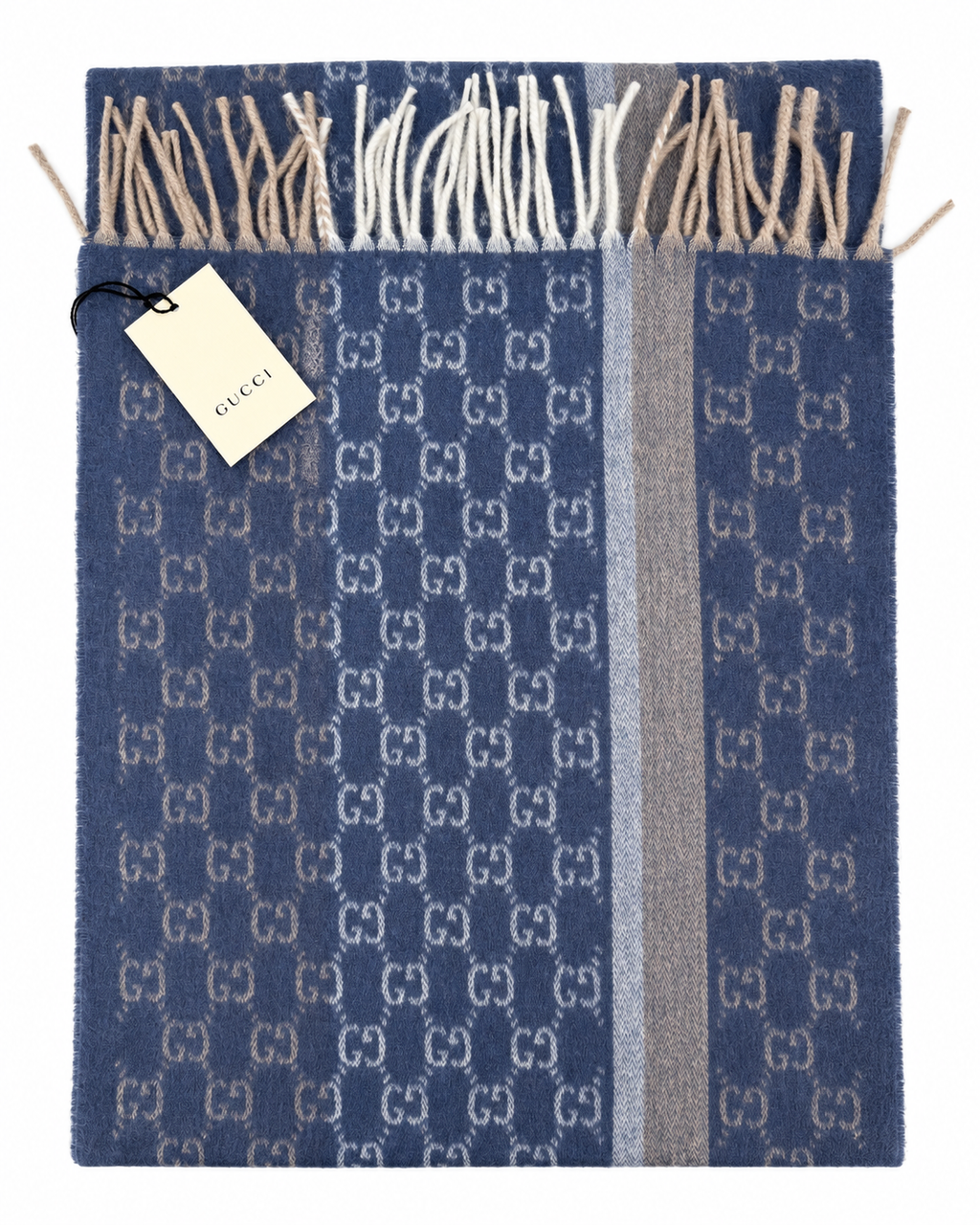 GG Cashmere Scarf – Blue & Beige