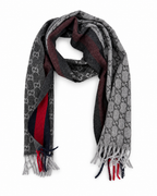 Écharpe GG en cachemire – Gris anthracite et bleu marine