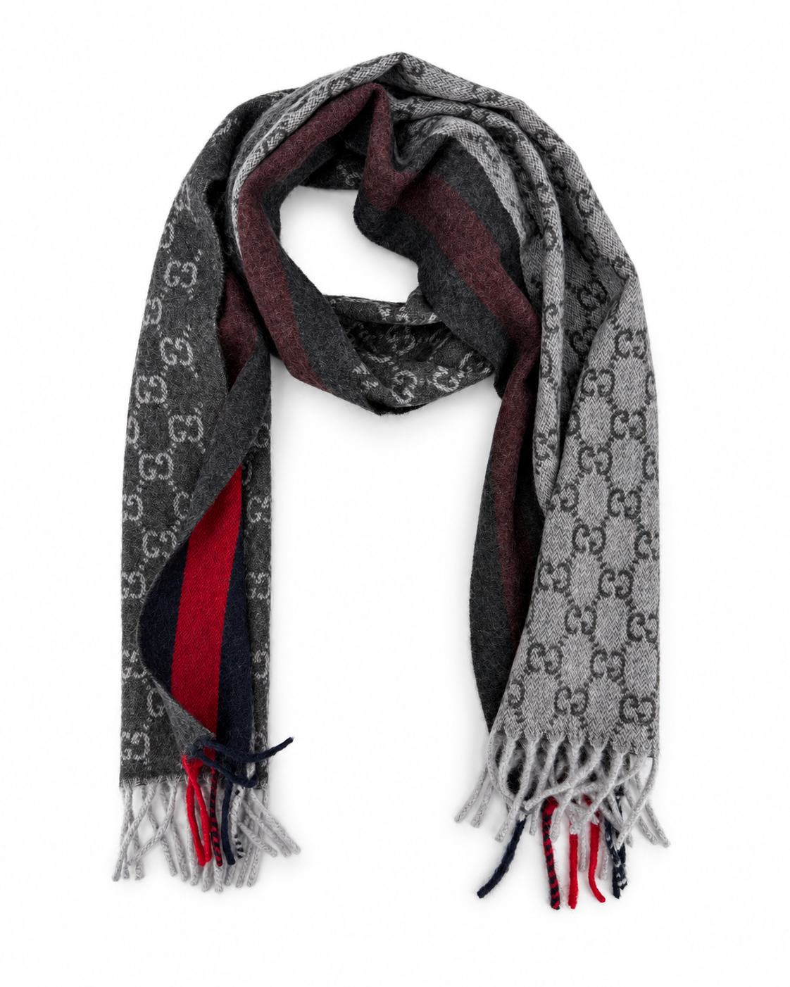 Écharpe GG en cachemire – Gris anthracite et bleu marine
