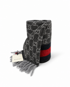 Écharpe GG en cachemire – Gris anthracite et bleu marine