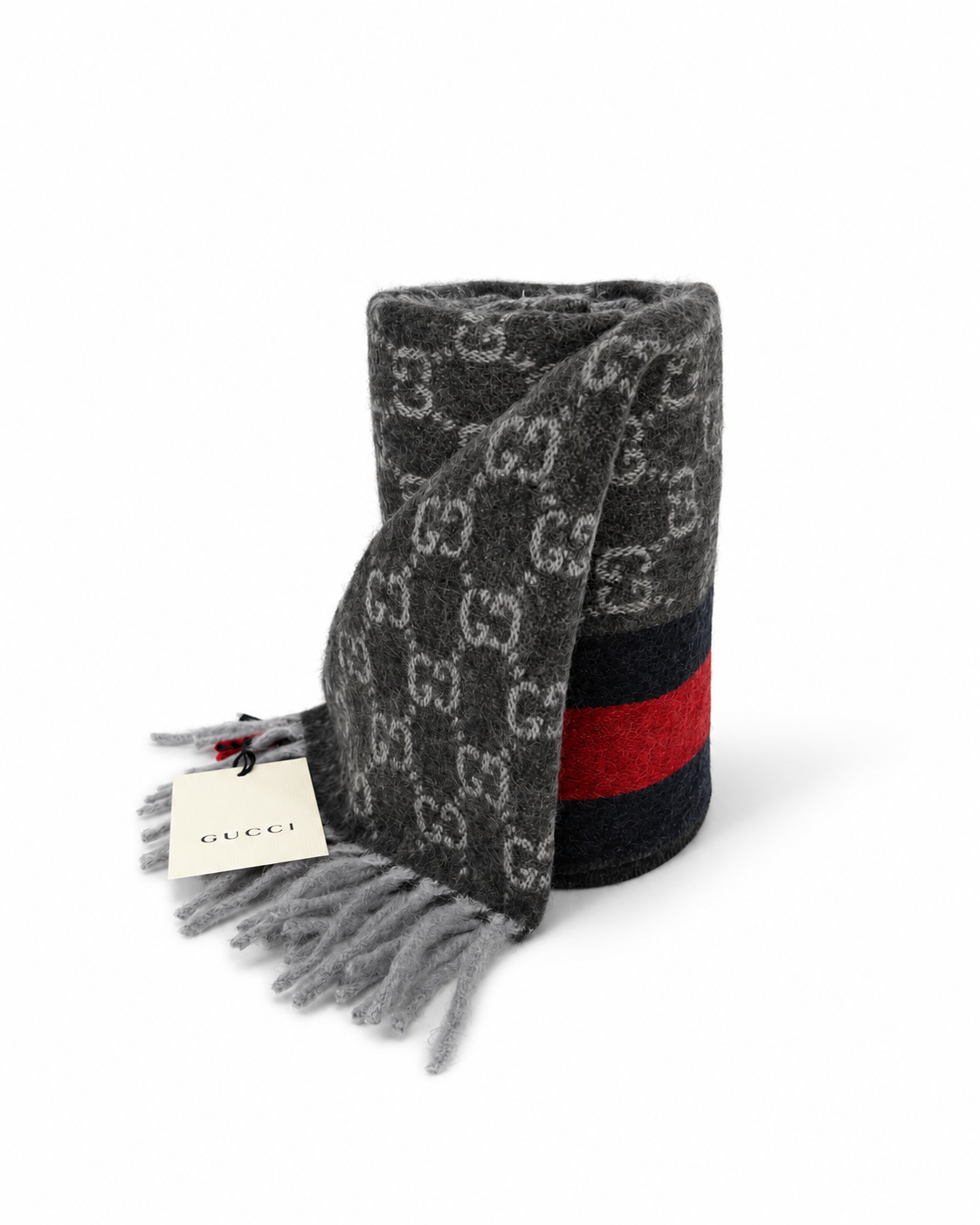 Écharpe GG en cachemire – Gris anthracite et bleu marine