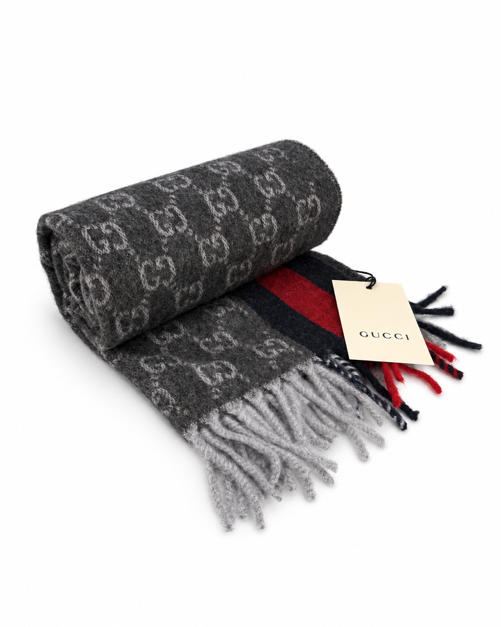 Écharpe GG en cachemire – Gris anthracite et bleu marine