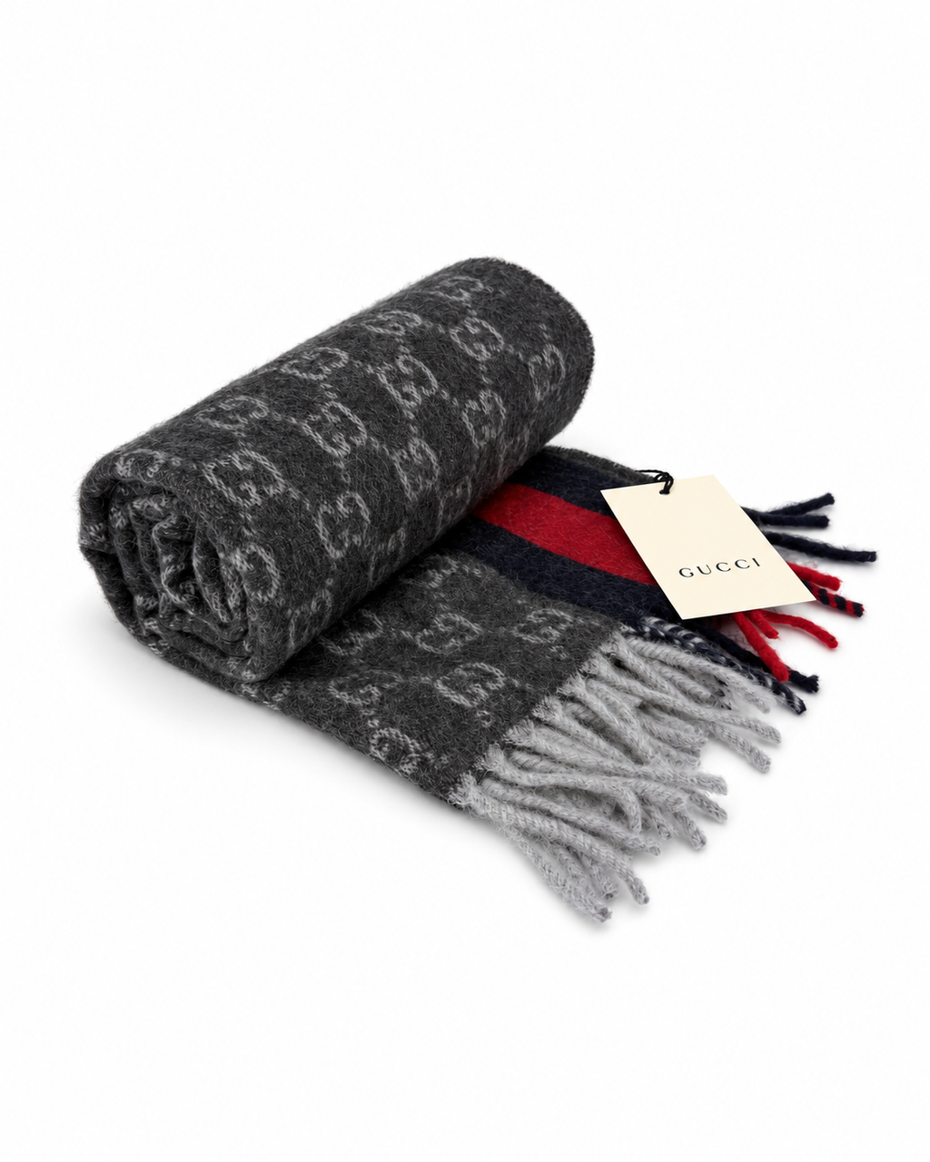 Écharpe GG en cachemire – Gris anthracite et bleu marine