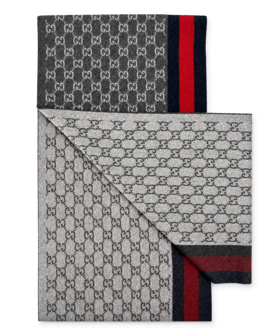 Écharpe GG en cachemire – Gris anthracite et bleu marine