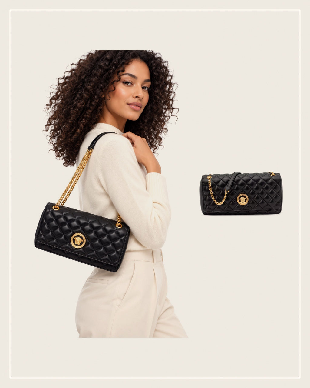 Quilted Medusa Shoulder Bag – Black