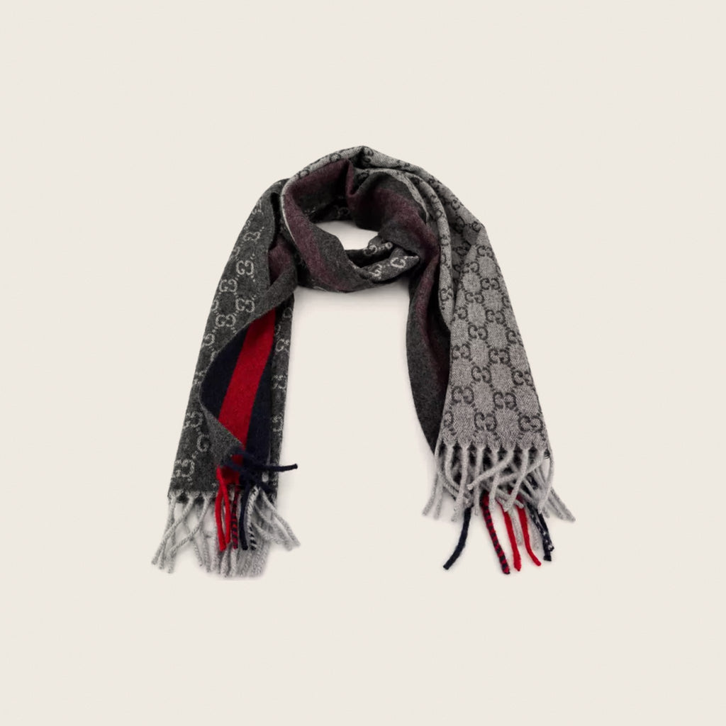 Écharpe GG en cachemire – Gris anthracite et bleu marine