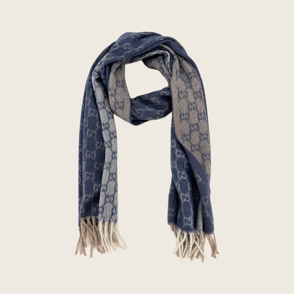 GG Cashmere Scarf – Blue & Beige