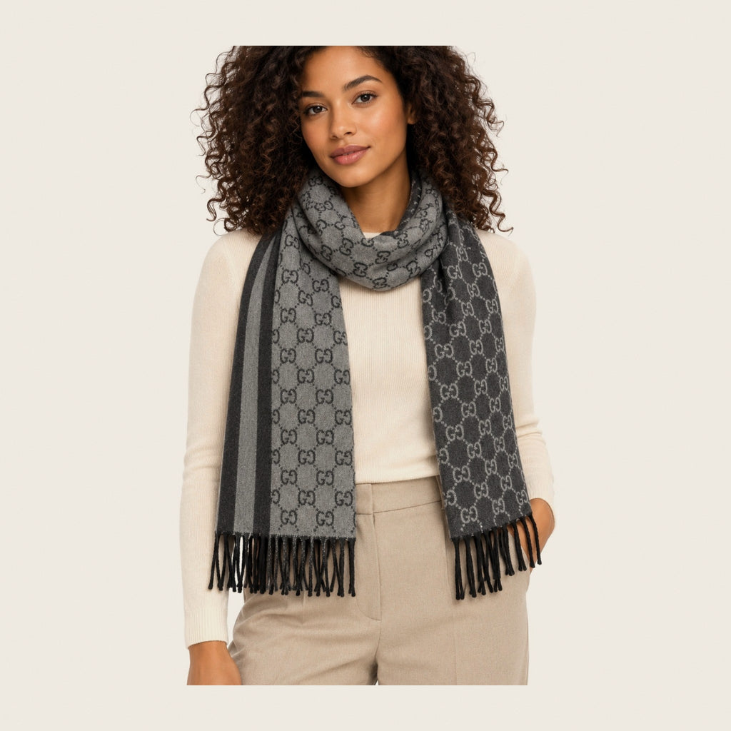 Écharpe GG en cachemire – Gris et noir