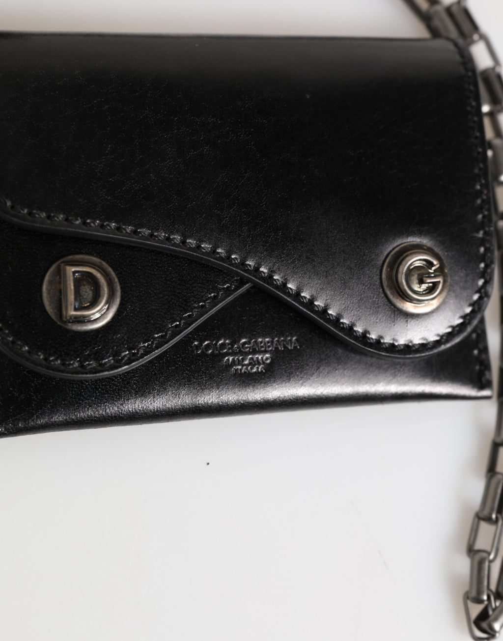 Chain Leather Card Holder – Black