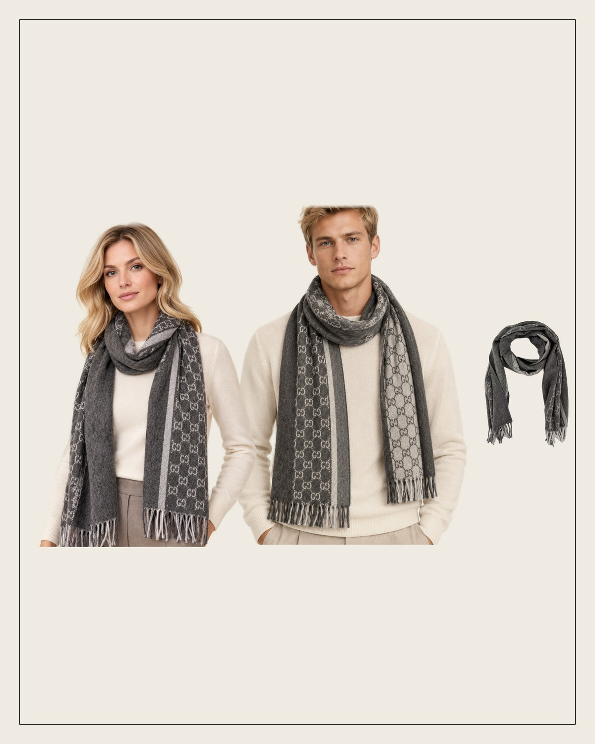 Écharpe GG en cachemire – Gris anthracite