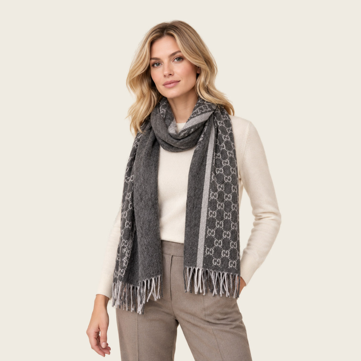 Écharpe GG en cachemire – Gris anthracite