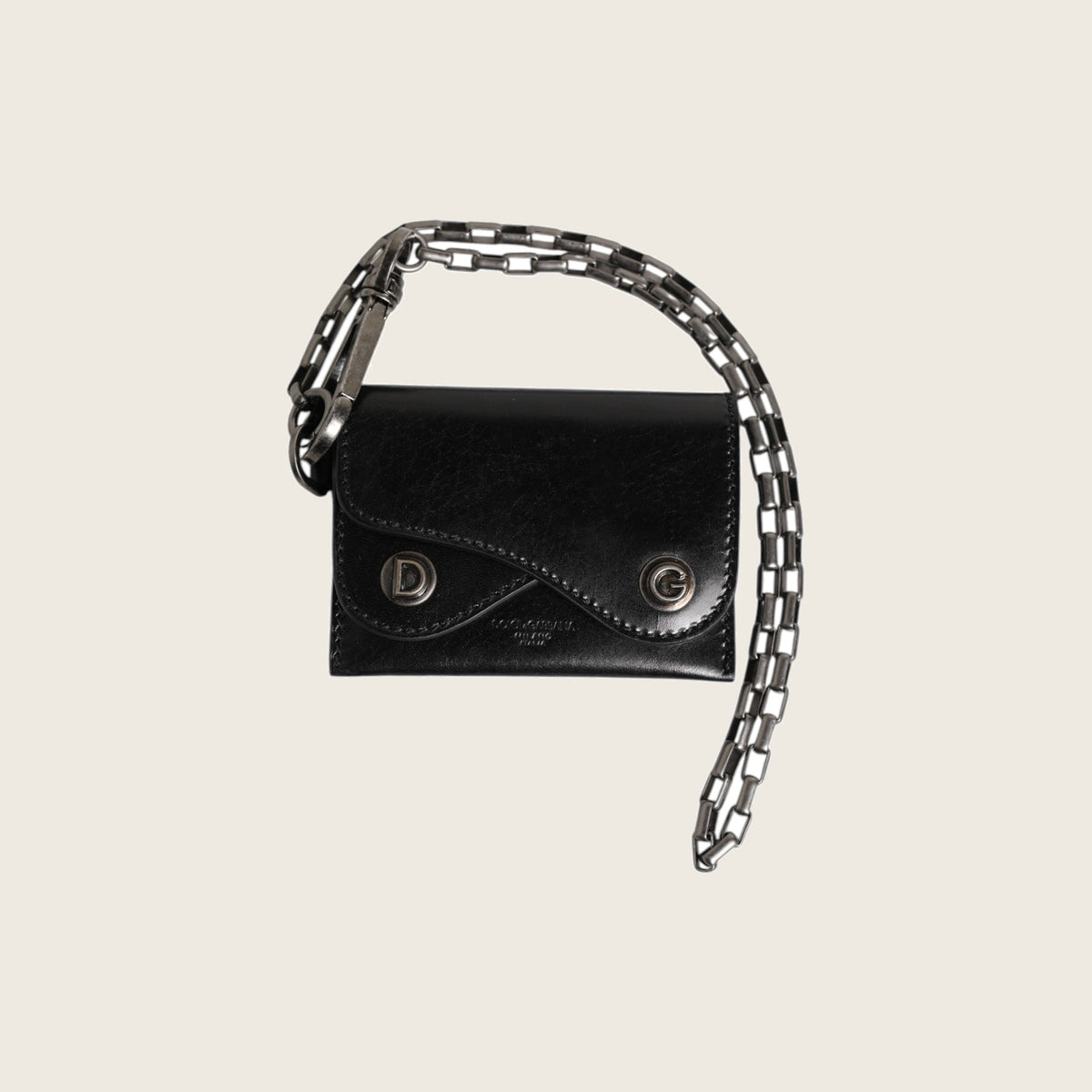 Chain Leather Card Holder – Black